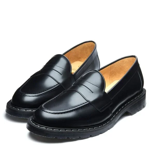 Solovair Black Hi-Shine Penny Loafer - Picture 2 of 11